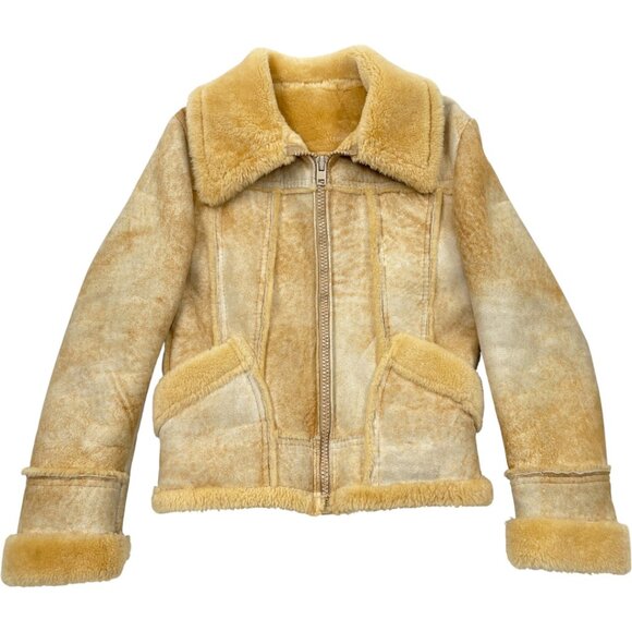 Vintage Leather Attic Shearling Sheepskin Aviator Moto Jacket Men's Small 36 - Picture 1 of 12